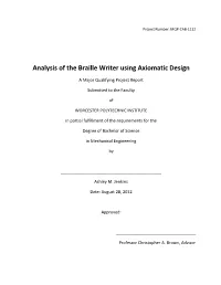 Analysis of the Braille Writer Using Axiomatic Design