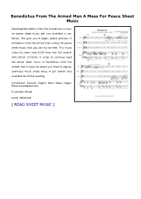 Benedictus from the Armed Man a Mass for Peace Sheet Music