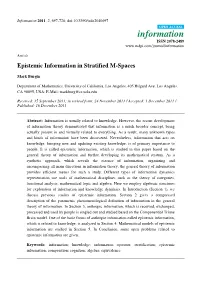 Epistemic Information in Stratified M-Spaces