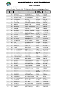 List of Candidates Advertisement No