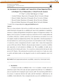 An Assessment of Accessibility and Connectivity of Some Important Places in Kolhapur City of Maharashtra: a Road Network Analysis P