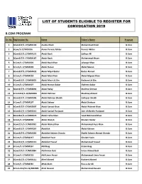 B.Com Program List of Students Eligible To