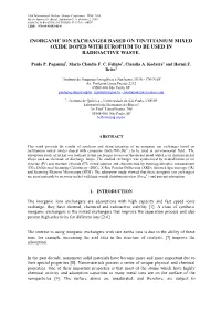 Inorganic Ion Exchanger Based on Tin/Titanium Mixed Oxide Doped with Europium to Be Used in Radioactive Waste
