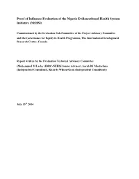 Proof of Influence Evaluation of the Nigeria Evidence‐Based Health System Initiative (NEHSI)