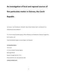 An Investigation of Local and Regional Sources of Fine Particulate Matter in Ostrava, the Czech