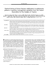 Optimal Timing of Femur Fracture Stabilization in Polytrauma Patients: a Practice Management Guideline from the Eastern Association for the Surgery of Trauma