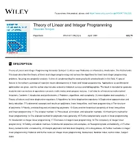 Theory of Linear and Integer Programming Alexander Schrijver