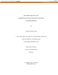 Frederick Haultain and the Foundation Of