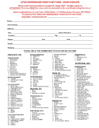 MEMBERSHIP DIRECTORY FORM - from WEBSITE Please Print Clearly and Fill out Completely
