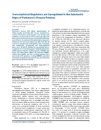 Transcriptional Regulators Are Upregulated in the Substantia Nigra