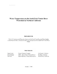 Water Temperatures in the South Fork Trinity River Watershed in Northern California