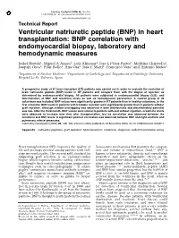 (BNP) in Heart Transplantation: BNP Correlation with Endomyocardial Biopsy, Laboratory and Hemodynamic Measures