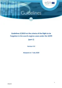 EDPB Guidelines 5/2019 on the Criteria of the Right to Be Forgotten