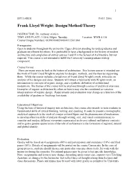 Frank Lloyd Wright: Design/Method/Theory