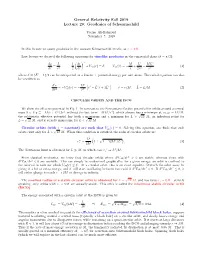 General Relativity Fall 2019 Lecture 20: Geodesics of Schwarzschild