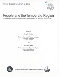 People and the Temperate Region a Summary of Research from the United States Man and the Biosphere Program 1991