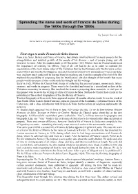 Spreading the Name and Work of Francis De Sales During the 1600S Through the 1800S