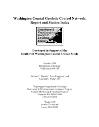 Washington Coastal Geodetic Control Network: Report and Station Index