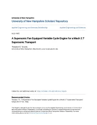 A Supersonic Fan Equipped Variable Cycle Engine for a Mach 2.7 Supersonic Transport