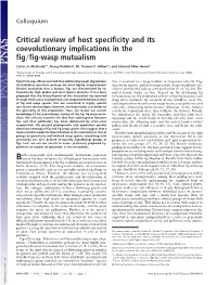 Critical Review of Host Specificity and Its Coevolutionary Implications in the Fig͞fig-Wasp Mutualism