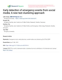 Early Detection of Emergency Events from Social Media: a New Text Clustering Approach