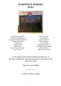 Hadstock Heroes Ww1