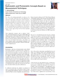Radiometric and Photometric Concepts Based on Measurement Techniques C