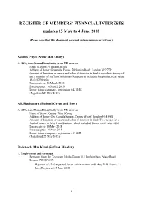 REGISTER of MEMBERS' FINANCIAL INTERESTS Updates