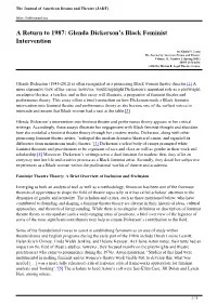 A Return to 1987: Glenda Dickerson's Black Feminist Intervention” by Khalid Y
