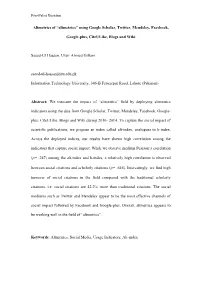 “Altmetrics” Using Google Scholar, Twitter, Mendeley, Facebook