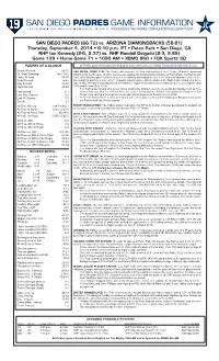 Padres Game Notes Vs