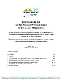 Submission to the United Nations Working Group on the Use of Mercenaries