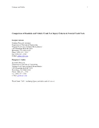 Comparison of Roadside and Vehicle Crash Test Injury Criteria in Frontal Crash Tests