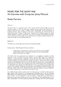 MUSIC for the SILENT ONE: an Interview with Composer Jenny Mcleod