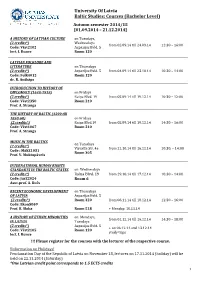 University of Latvia Baltic Studies: Courses (Bachelor Level)
