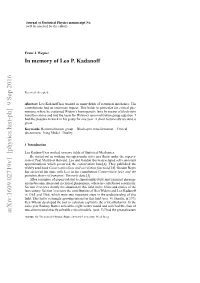 In Memory of Leo P. Kadanoff