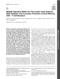 NKG2D Signaling Within the Pancreatic Islets Reduces NOD Diabetes and Increases Protective Central Memory CD81 T-Cell Numbers