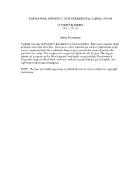Post-Presidential Papers, 1961-69 Cookbook Series