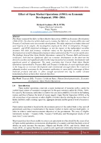 Effect of Open Market Operations (OMO) on Economic Development, 1986 -2016