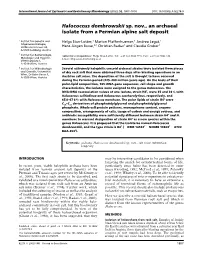 Halococcus Dombrowskii Sp. Nov., an Archaeal Isolate from a Permian Alpine Salt Deposit