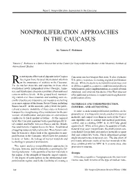 Nonproliferation Approaches in the Caucasus