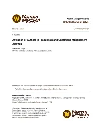 Affiliation of Authors in Production and Operations Management Journals" (2003)