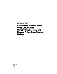 Appendix H3 Assessment of Effects of the Cadiz Groundwater Conservation Recovery and Storage Project Operations on Springs