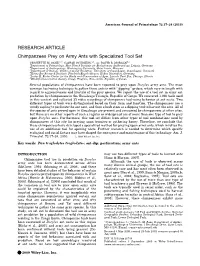 Chimpanzees Prey on Army Ants with Specialized Tool Set
