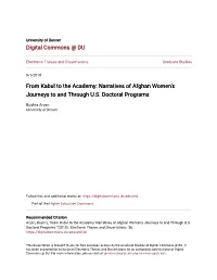 Narratives of Afghan Women's Journeys to and Through U.S. Doctoral Programs