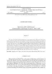 Operation 1005 in Belorussia: Commonalities and Unique Features, 1942–1944