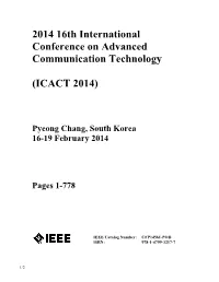 2014 16Th International Conference on Advanced Communication Technology (ICACT 2014)
