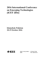 2016 International Conference on Emerging Technologies (ICET 2016)