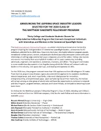 Announcing the Aspiring Space Industry Leaders Selected for the 2020 Class of the Matthew Isakowitz Fellowship Program