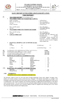 DAILY REPORT of WEATHER and FLOOD SITUATION. RAINFALL in SAHIBI CATCHMENT(In Mm) FLOOD CONTROL ROOM